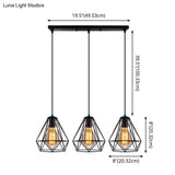 Industrial Metal Diamond Cage Pendant Light - 3 Lights Ideal For Restaurants