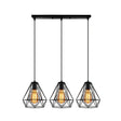 Industrial Metal Diamond Cage Pendant Light - Set Of 3 Multi Hanging Lights For Restaurants Black /