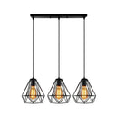 Industrial Metal Diamond Cage Pendant Light - Set Of 3 Multi Hanging Lights For Restaurants Black /