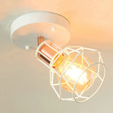 Industrial Metal Dome Ceiling Light With Wire Cage Shade - Black/White White