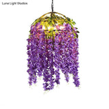Industrial Metal Dome Pendant Chandelier With Pink/Purple 4/5 Heads Plant Design - 18’/21.5’ Wide