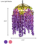 Industrial Metal Dome Pendant Chandelier With Pink/Purple 4/5 Heads Plant Design - 18’/21.5’ Wide