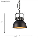 Industrial Metal Dome Shade Pendant Light Fixture - Black 1 Bulb Ceiling Hanging For Restaurants