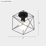 Industrial Metal Flush Ceiling Light Fixture - Cage Style Small Aisle 1 Head Black Flushmount