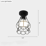 Industrial Metal Flush Ceiling Light Fixture - Cage Style Small Aisle 1 Head Black Flushmount