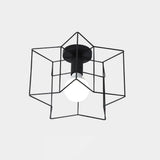 Industrial Metal Flush Ceiling Light Fixture - Cage Style Small Aisle 1 Head Black Flushmount