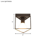 Industrial Metal Flush Light Fixture - 1 Black/White Triangle/Hexagon Design Living Room Ceiling