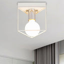 Industrial Metal Flush Light Fixture - 1 Black/White Triangle/Hexagon Design Living Room Ceiling