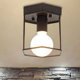 Industrial Metal Flush Light Fixture - 1 Black/White Triangle/Hexagon Design Living Room Ceiling