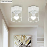 Industrial Metal Flush Light Fixture - 1 Black/White Triangle/Hexagon Design Living Room Ceiling