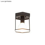 Industrial Metal Flush Light Fixture - 1 Black/White Triangle/Hexagon Design Living Room Ceiling