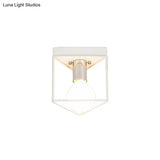 Industrial Metal Flush Light Fixture - 1 Black/White Triangle/Hexagon Design Living Room Ceiling