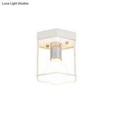 Industrial Metal Flush Light Fixture - 1 Black/White Triangle/Hexagon Design Living Room Ceiling