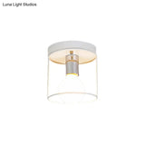 Industrial Metal Flushmount Light With Cage - Cylinder Corridor Design