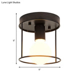 Industrial Metal Flushmount Light With Cage - Cylinder Corridor Design