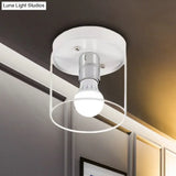 Industrial Metal Flushmount Light With Cage - Cylinder Corridor Design