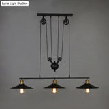 Industrial Metal Flying Saucer Hanging Ceiling Light - Black 3-Head Pulley Pendant For Bars