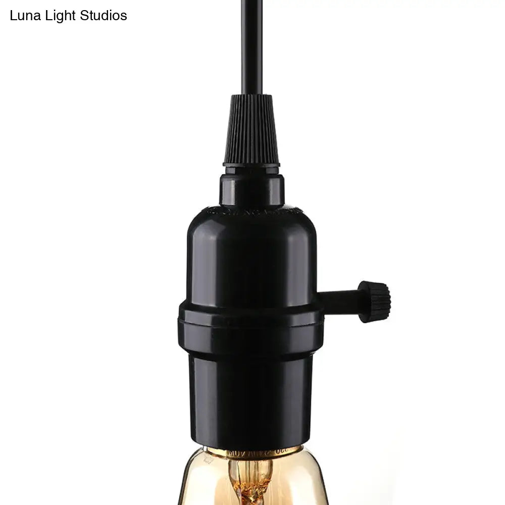 Industrial Metal Hanging Lamp With Adjustable Cord - Black Exposed Bulb Ceiling Fixture For