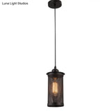 Industrial Metal Hanging Pendant Lamp With Mesh Cage Shade - Black/Rust Finish