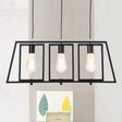 Industrial Metal Hanging Pendant Light Fixture - Trapezoid Frame 3-Light Black Rectangle Shade For