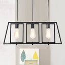 Industrial Metal Hanging Pendant Light Fixture - Trapezoid Frame 3-Light Black Rectangle Shade For