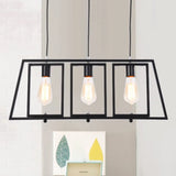 Industrial Metal Hanging Pendant Light Fixture - Trapezoid Frame 3-Light Black Rectangle Shade For