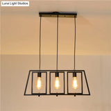 Industrial Metal Hanging Pendant Light Fixture - Trapezoid Frame 3-Light Black Rectangle Shade For
