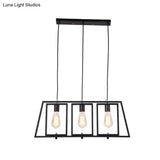 Industrial Metal Hanging Pendant Light Fixture - Trapezoid Frame 3-Light Black Rectangle Shade For