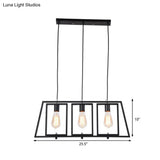 Industrial Metal Hanging Pendant Light Fixture - Trapezoid Frame 3-Light Black Rectangle Shade For