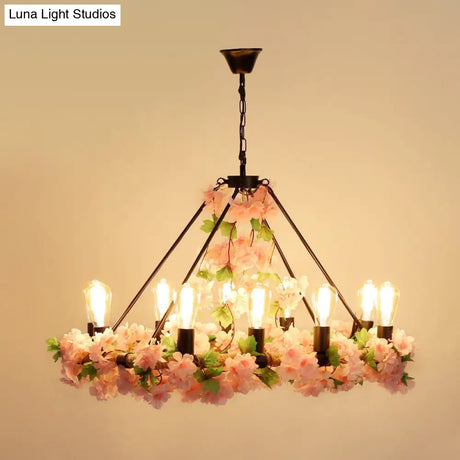 Industrial Metal Led Pendant Light With 10 Bulbs - Pink/Green Finish Perfect For Restaurants