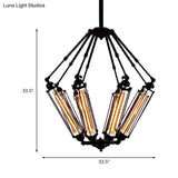 Industrial Metal Pendant Ceiling Lamp - 4-Light Tube Cage Chandelier Fixture In Black