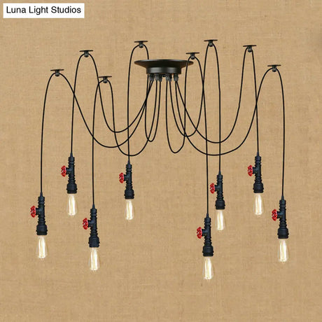 Industrial Metal Pendant Lamp With Valve And Pipe Design - Black 2/3 Lights Kitchen Ceiling Fixture