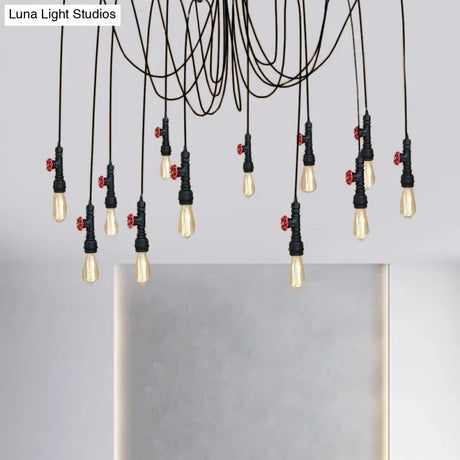 Industrial Metal Pendant Lamp With Valve And Pipe Design - Black 2/3 Lights Kitchen Ceiling Fixture