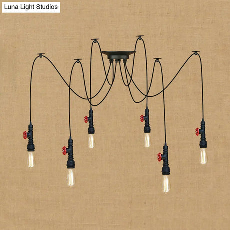Industrial Metal Pendant Lamp With Valve And Pipe Design - Black 2/3 Lights Kitchen Ceiling Fixture