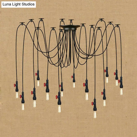 Industrial Metal Pendant Lamp With Valve And Pipe Design - Black 2/3 Lights Kitchen Ceiling Fixture