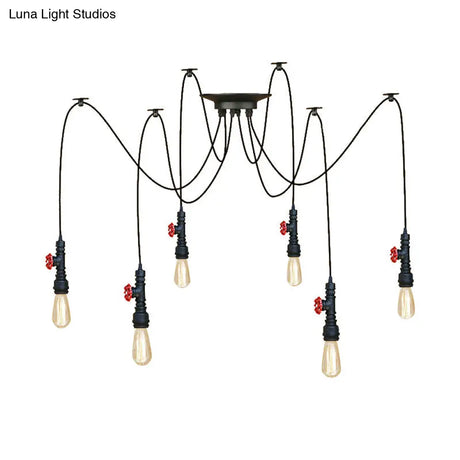 Industrial Metal Pendant Lamp With Valve And Pipe Design - Black 2/3 Lights Kitchen Ceiling Fixture