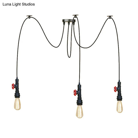 Industrial Metal Pendant Lamp With Valve And Pipe Design - Black 2/3 Lights Kitchen Ceiling Fixture