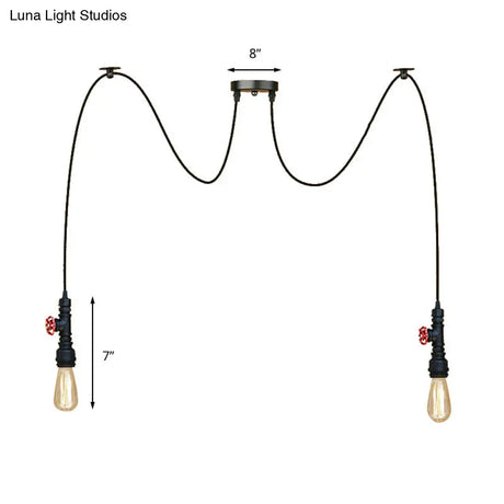 Industrial Metal Pendant Lamp With Valve And Pipe Design - Black 2/3 Lights Kitchen Ceiling Fixture