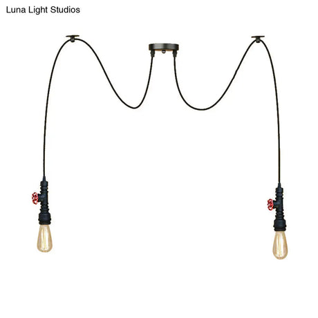 Industrial Metal Pendant Lamp With Valve And Pipe Design - Black 2/3 Lights Kitchen Ceiling Fixture