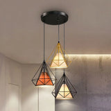 Industrial Metal Pendant Light With Diamond Cage Design - 3 Bulbs Yellow/Black For Dining Room