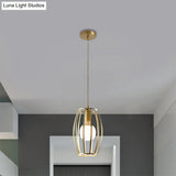 Industrial Metal Pendant Lighting With Gold Finish And Wire Frame For Dining Room - 1 Head