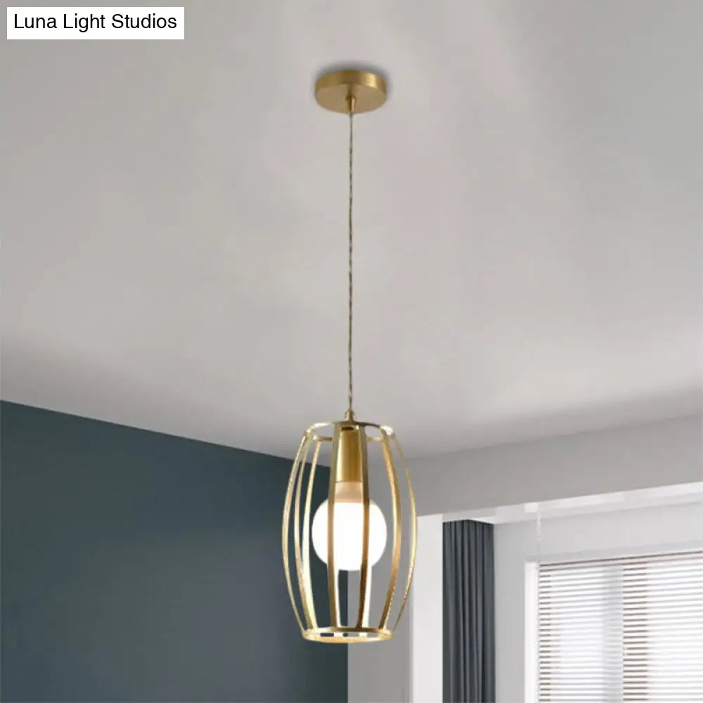 Industrial Metal Pendant Lighting With Gold Finish And Wire Frame For Dining Room - 1 Head