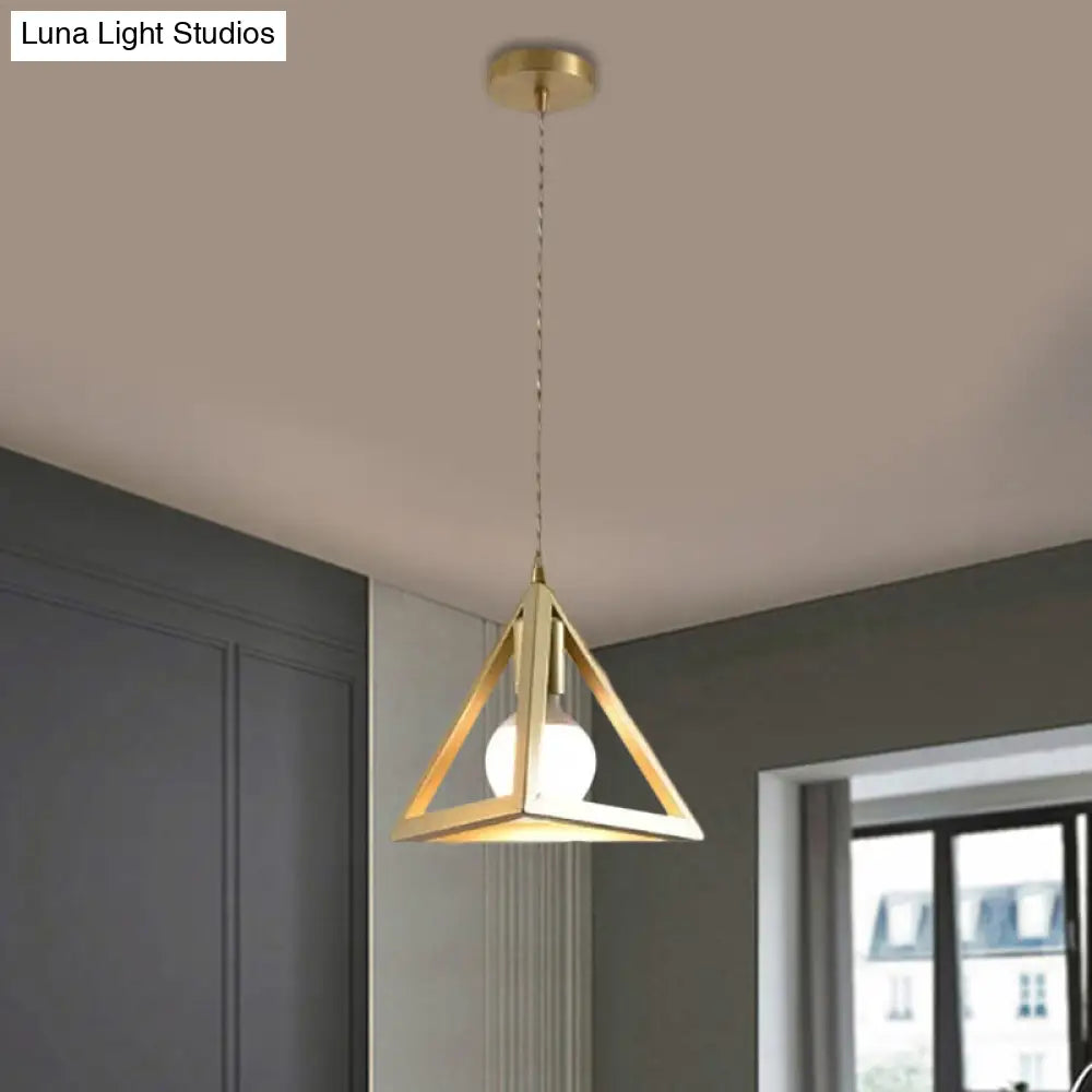 Industrial Metal Pendant Lighting With Gold Finish And Wire Frame For Dining Room Or Ambient
