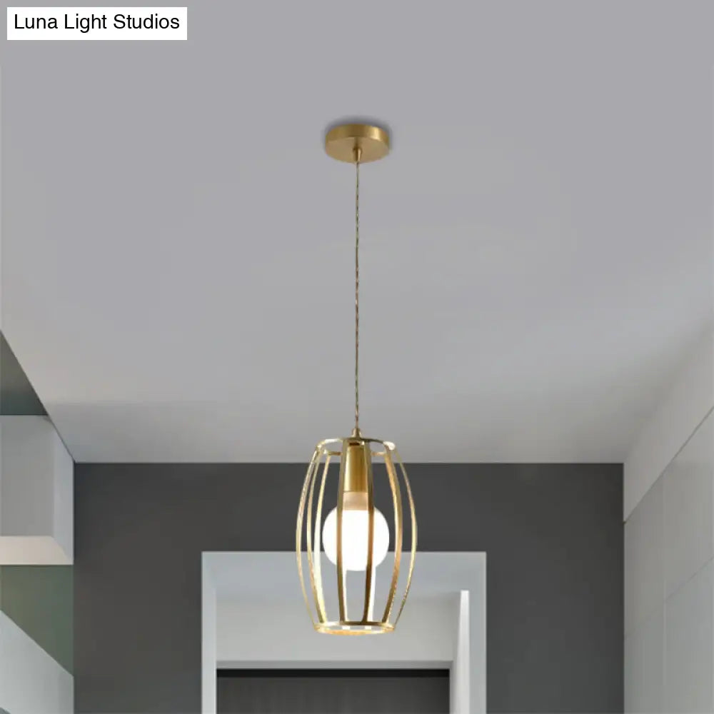 Industrial Metal Pendant Lighting With Gold Finish And Wire Frame For Dining Room Or Ambient