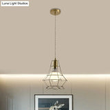 Industrial Metal Pendant Lighting With Gold Finish And Wire Frame For Dining Room Or Ambient