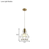 Industrial Metal Pendant Lighting With Gold Finish And Wire Frame For Dining Room - 1 Head