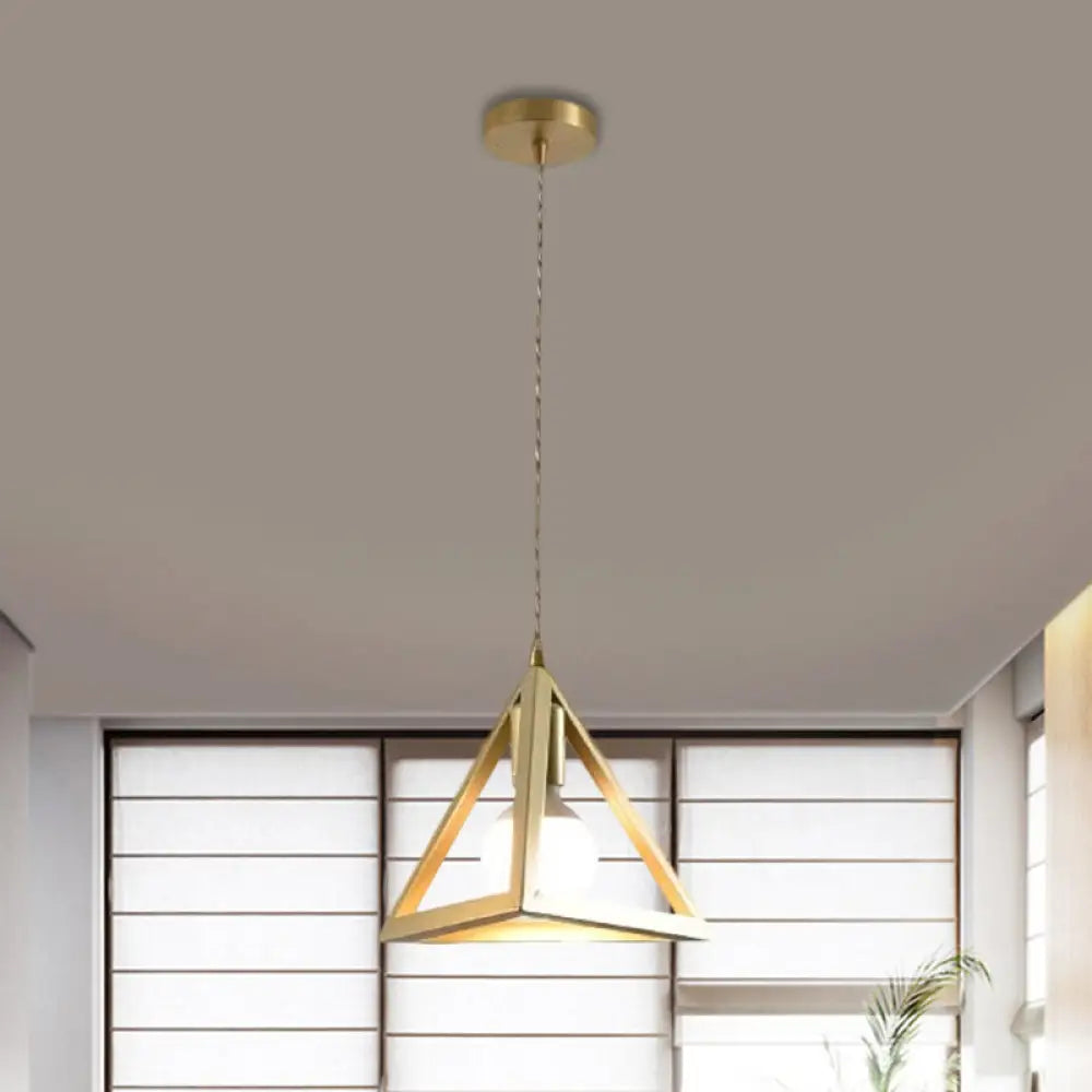 Industrial Metal Pendant Lighting With Gold Finish And Wire Frame For Dining Room - 1 Head