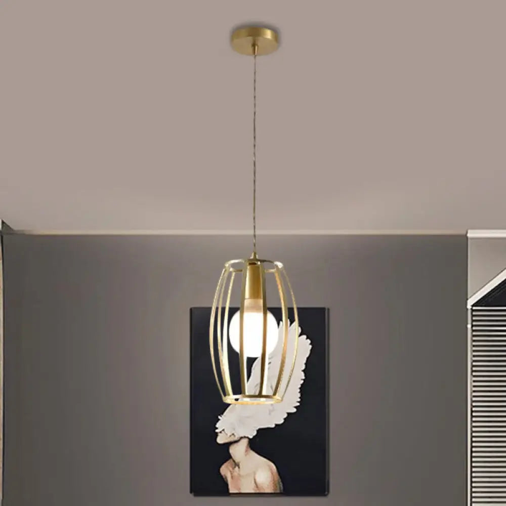 Industrial Metal Pendant Lighting With Gold Finish And Wire Frame For Dining Room - 1 Head