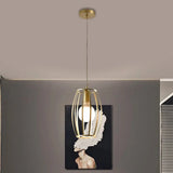 Industrial Metal Pendant Lighting With Gold Finish And Wire Frame For Dining Room - 1 Head