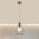 Industrial Metal Pendant Lighting With Gold Finish And Wire Frame For Dining Room - 1 Head